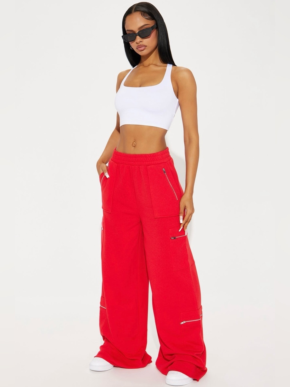 NWT Fashion Nova Red Cargo Wide Leg Lounge Sweatpants Small